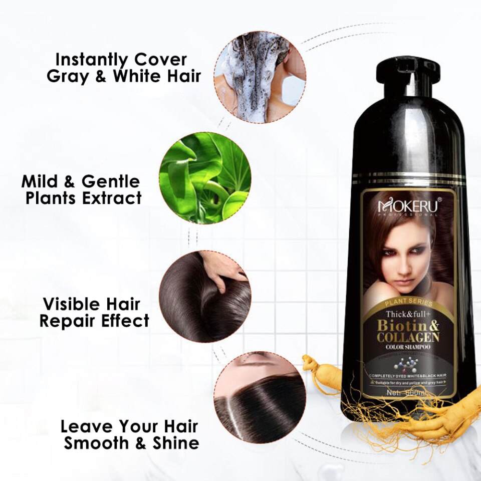 Biotin And Collagen Black Hair Dye Shampoo - Mokeru Haircare